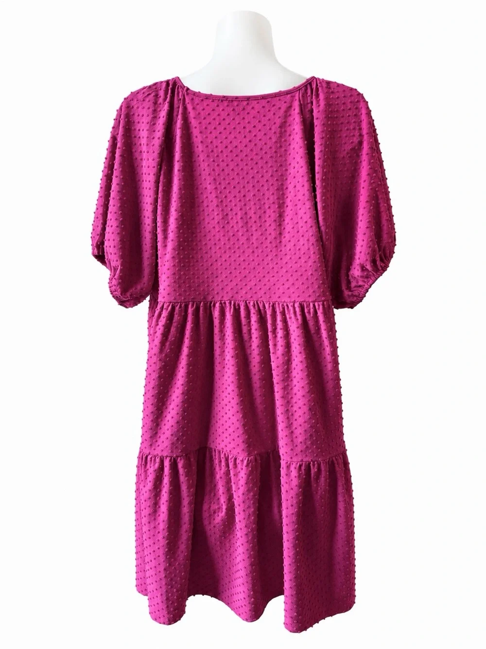 J.Crew Fuchsia Swiss Dot Tiered Puff Sleeve Dress Size Medium